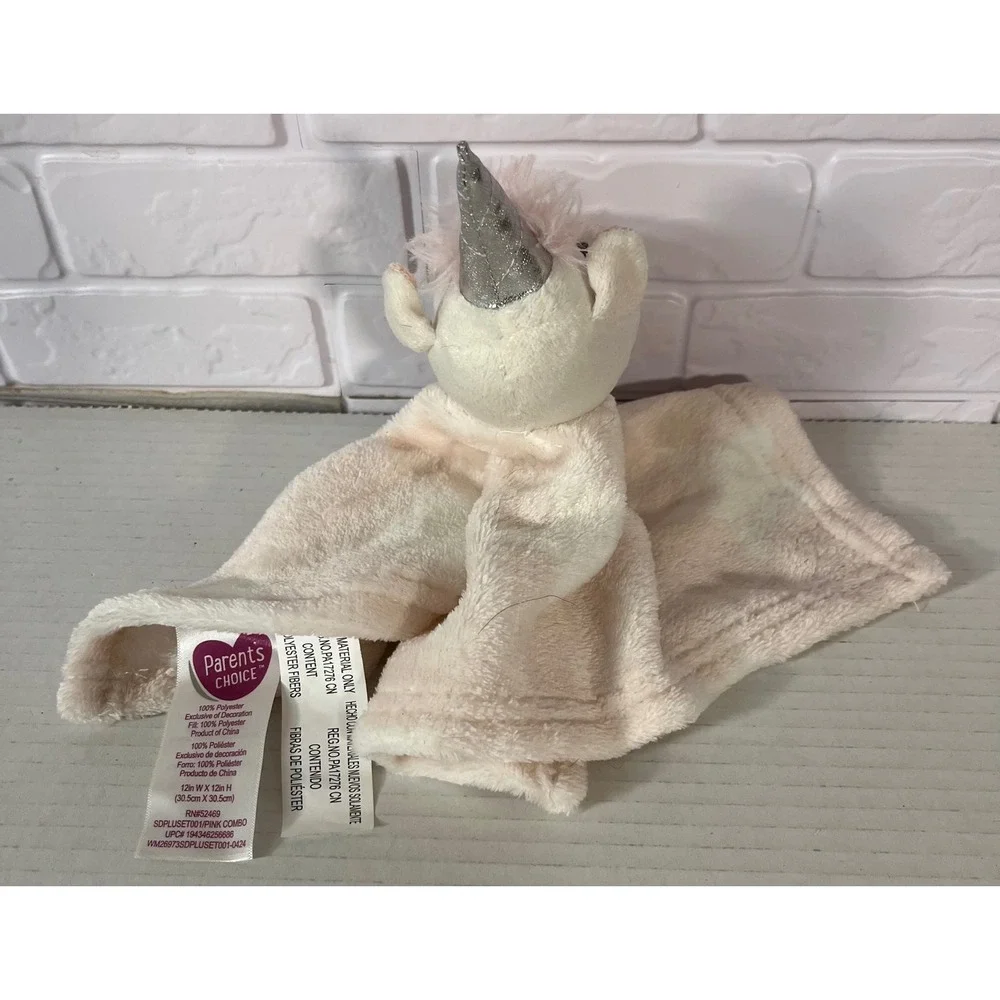 Parents Choice Security Blanket Baby 12in Pink Unicorn Plush Lovey Star Pattern